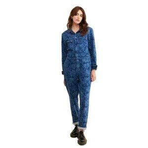 NWT!  Free People Lee Union-Alls Denim Jumpsuit in Floral Print, Size Small